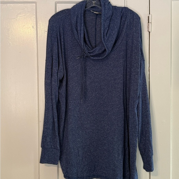 Motherhood Maternity Sweaters - Motherhood Maternity Blue Marl Cowl Neck Drawstring Tunic Top XL Long Sleeve